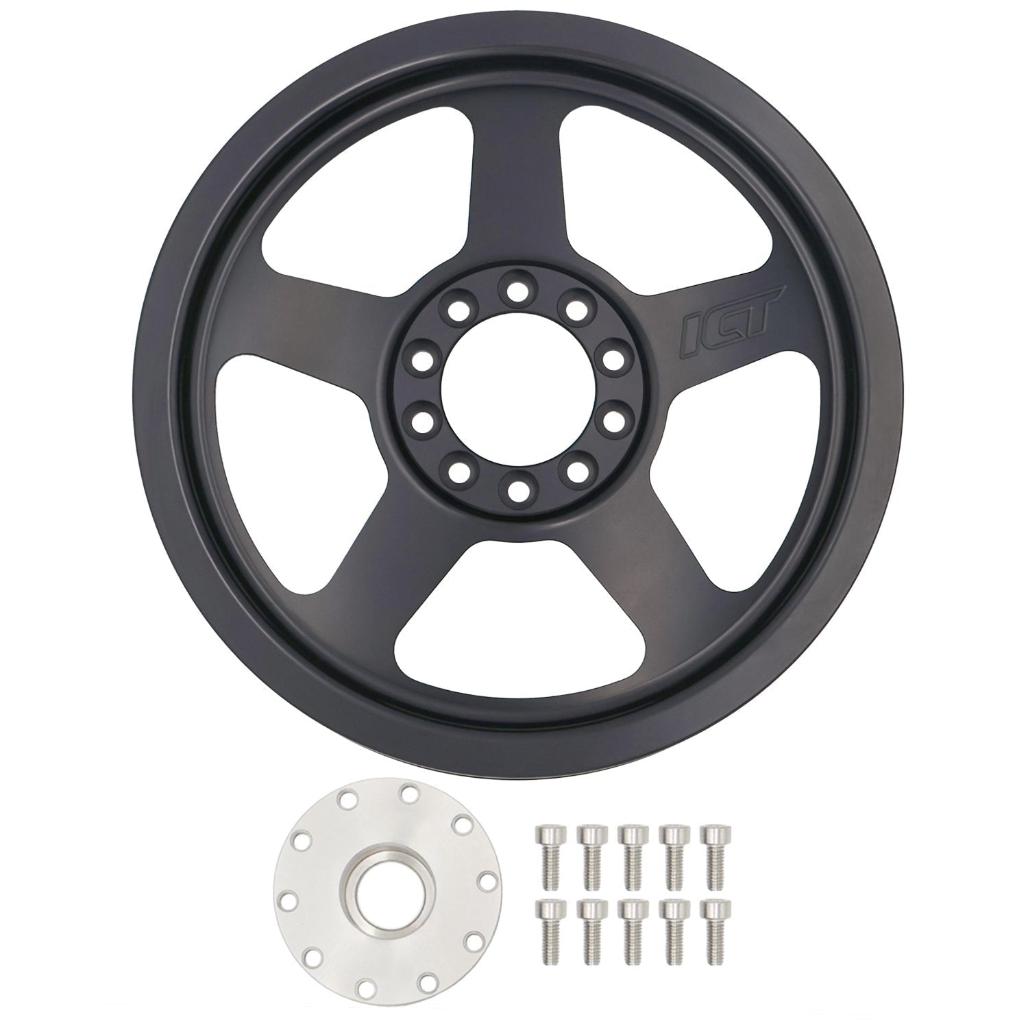 ICT Billet LS Truck 8 Rib Billet 2pc Power Steering Pump Pulley and Hub