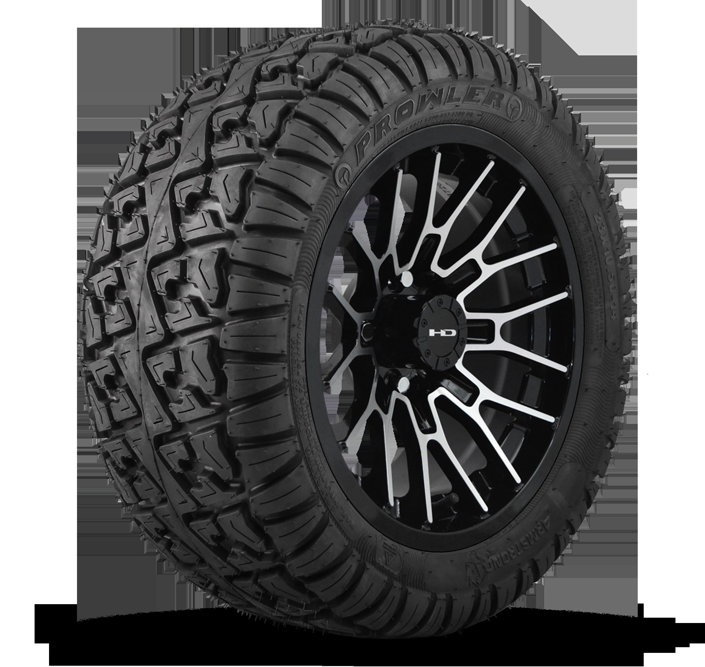 HD Golf Wheel & Tire Package ( 1pc ) 14x7.0 RTC Gloss Black Machined Face w ( 1pc ) 23 Inch A/T Tire