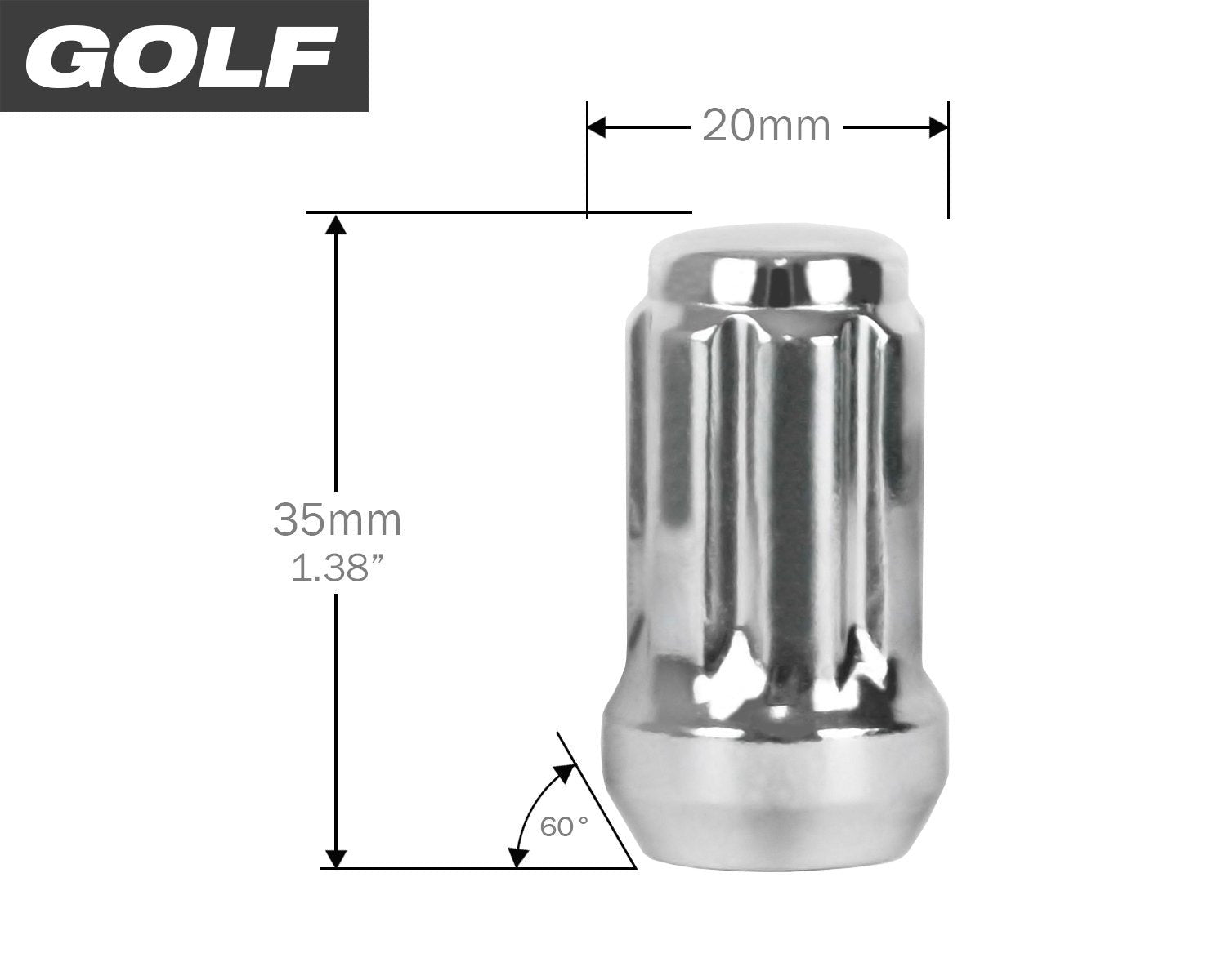 Perfectly Tight 6 Spline Lug Nut Tapered Seat 7/16 x 35mm - Chrome Steel - 1 Piece