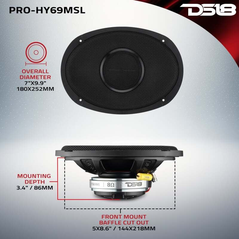DS18 6x9 175 Watts RMS 8ohm Mid-Range Shallow Grill Included
