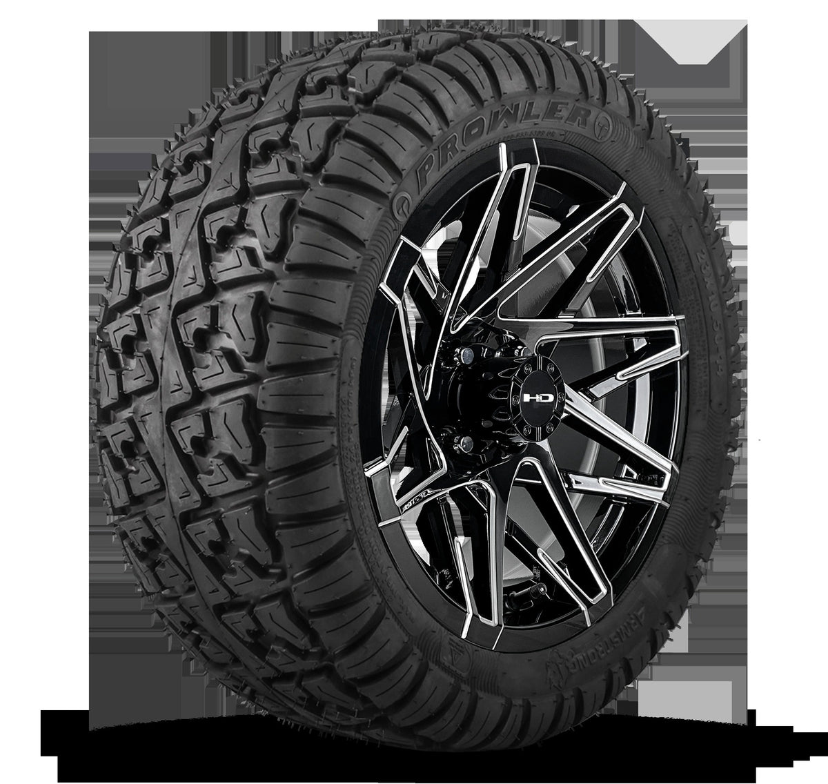 HD Golf Wheel & Tire Package ( 1pc ) 14x7.0 Canyon Black Milled Edges w ( 1pc ) 23 Inch A/T Tire