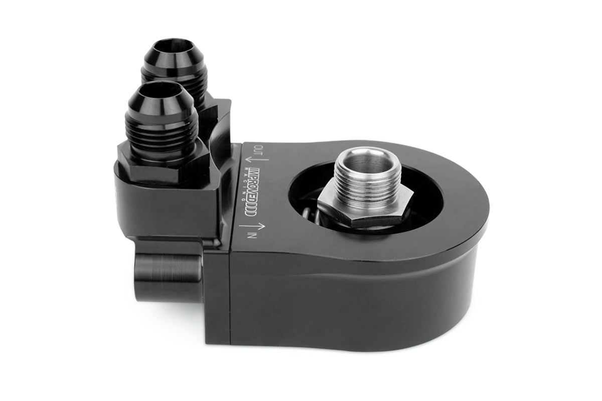 Improved Racing Oil Filter Sandwich Plate with Thermostat for Oil Coolers, 90-Degree Ports, 212°F