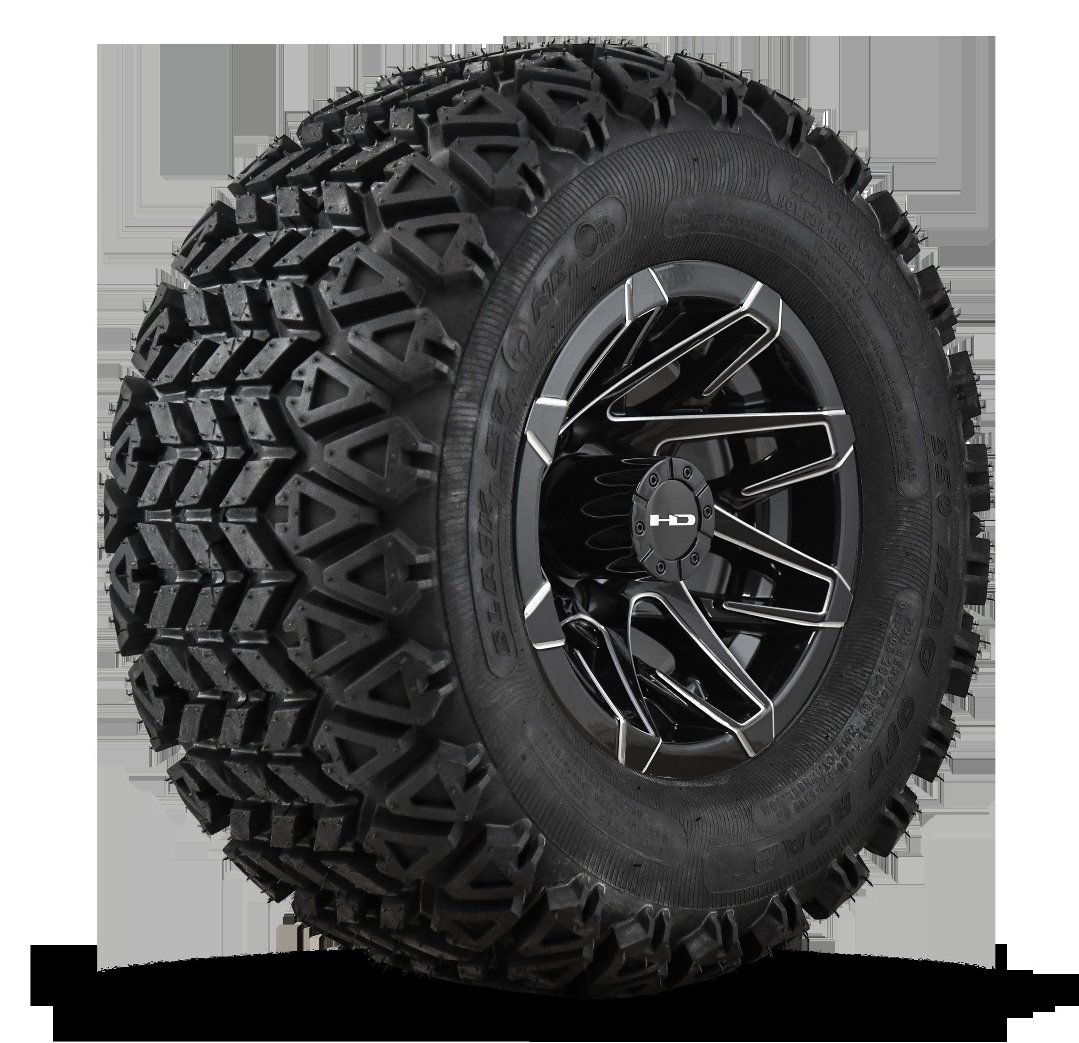 HD Golf Wheel & Tire Package ( 1pc ) 10x7.0 Canyon Black Milled Edges w ( 1pc ) 22 Inch A/T Tire