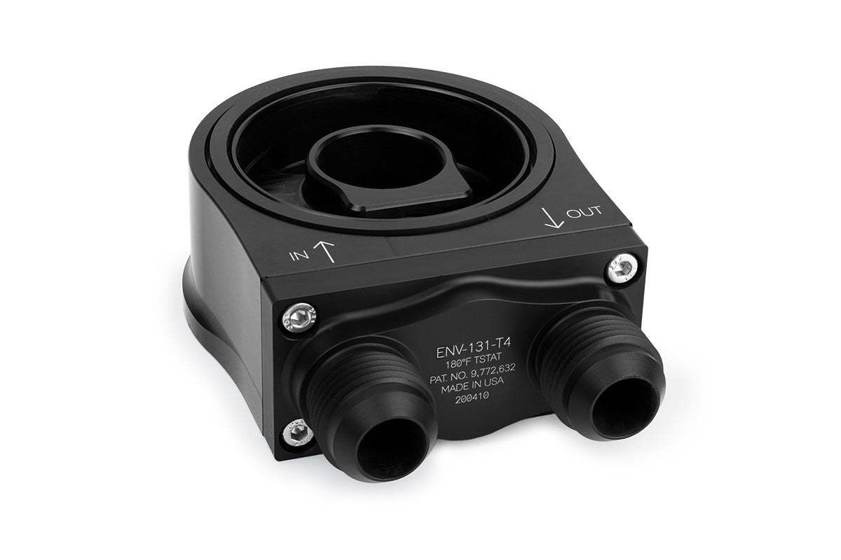Improved Racing Oil Filter Sandwich Plate with Thermostat for Oil Coolers, -10AN Male Ports, 180°F