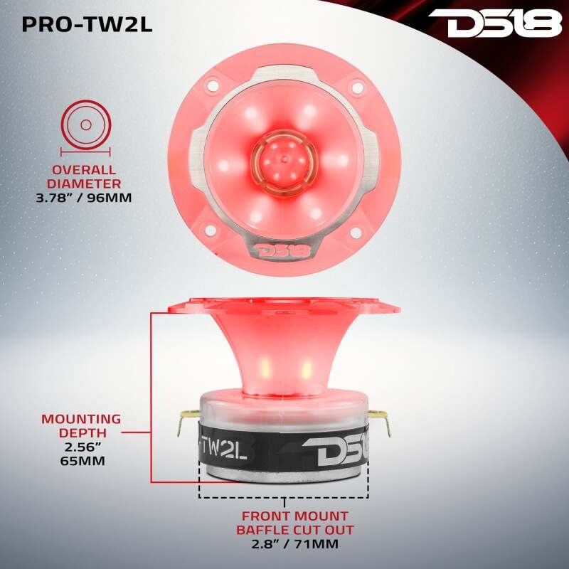 DS18 3.8in Super Bullet Tweeter 240 Watts RMS 1in Aluminum Vc 4 ohm RGB LED Lights- Pair