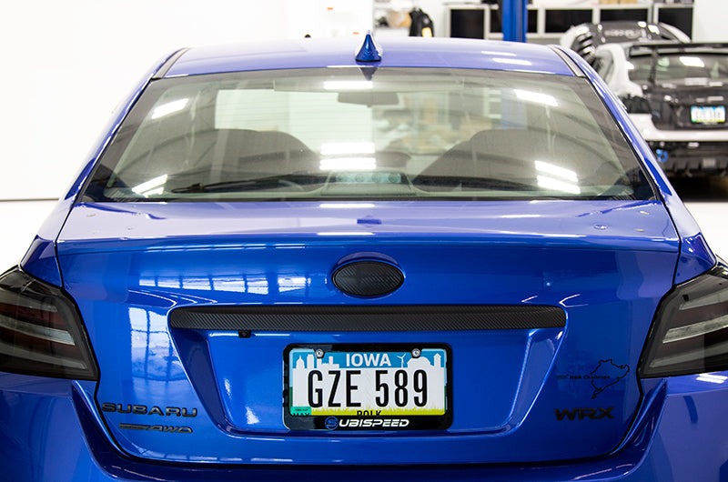 OLM Paint Matched Trunk Hole Delete for OEM Short Spoiler - World Rally Blue - 2015-2021 Subaru WRX / STI