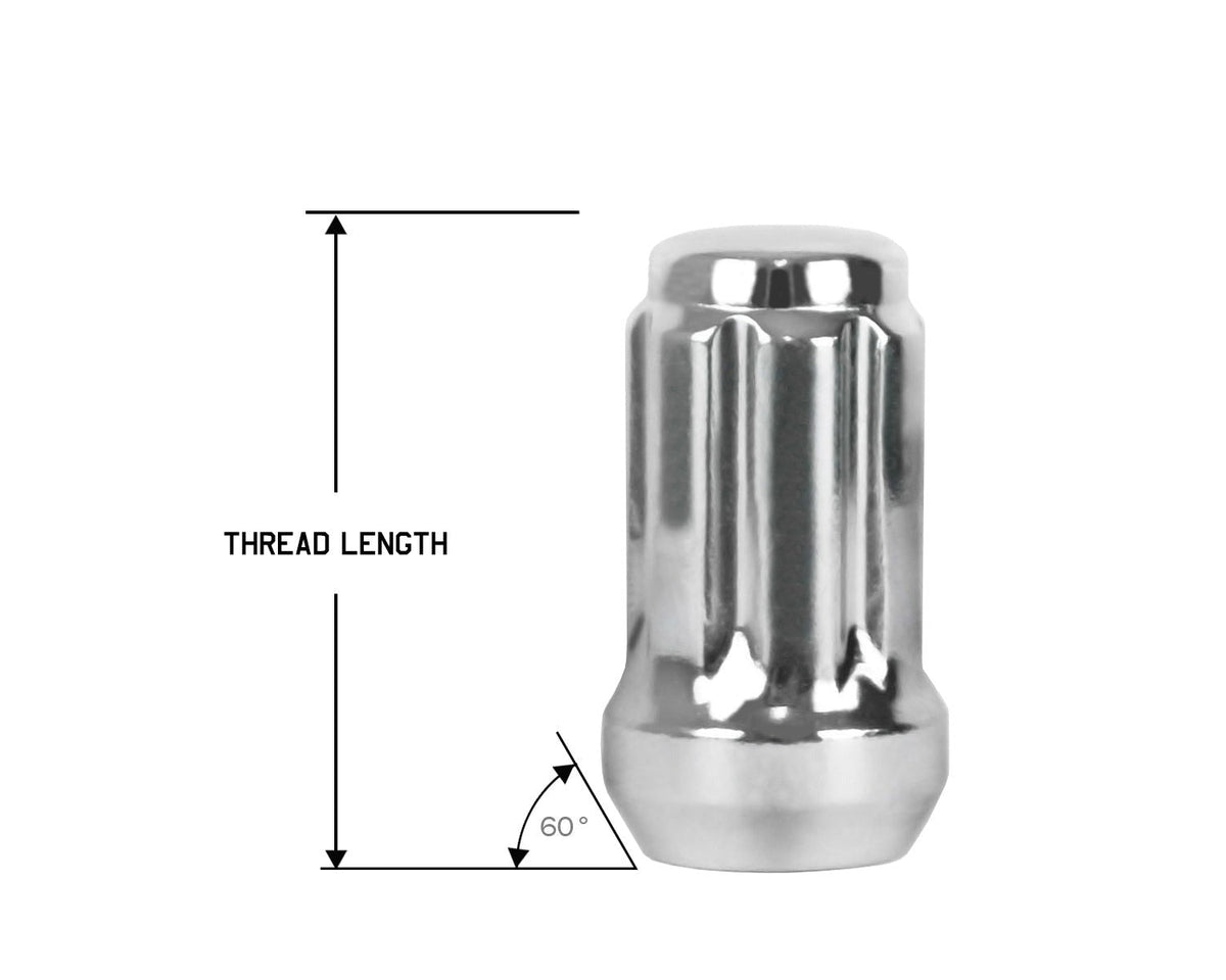 Perfectly Tight 7 Spline Lug Nut Tapered Seat 10x1.25 x 35mm - Chrome Steel - Set of 16 w/ Key