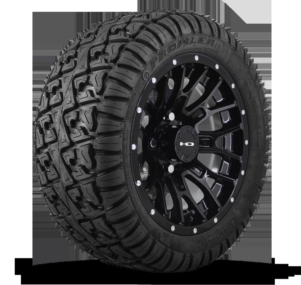 HD Golf Wheel & Tire Package ( 1pc ) 12x7.0 RTC All Gloss Black + Rivets w ( 1pc ) 23 Inch A/T Tire