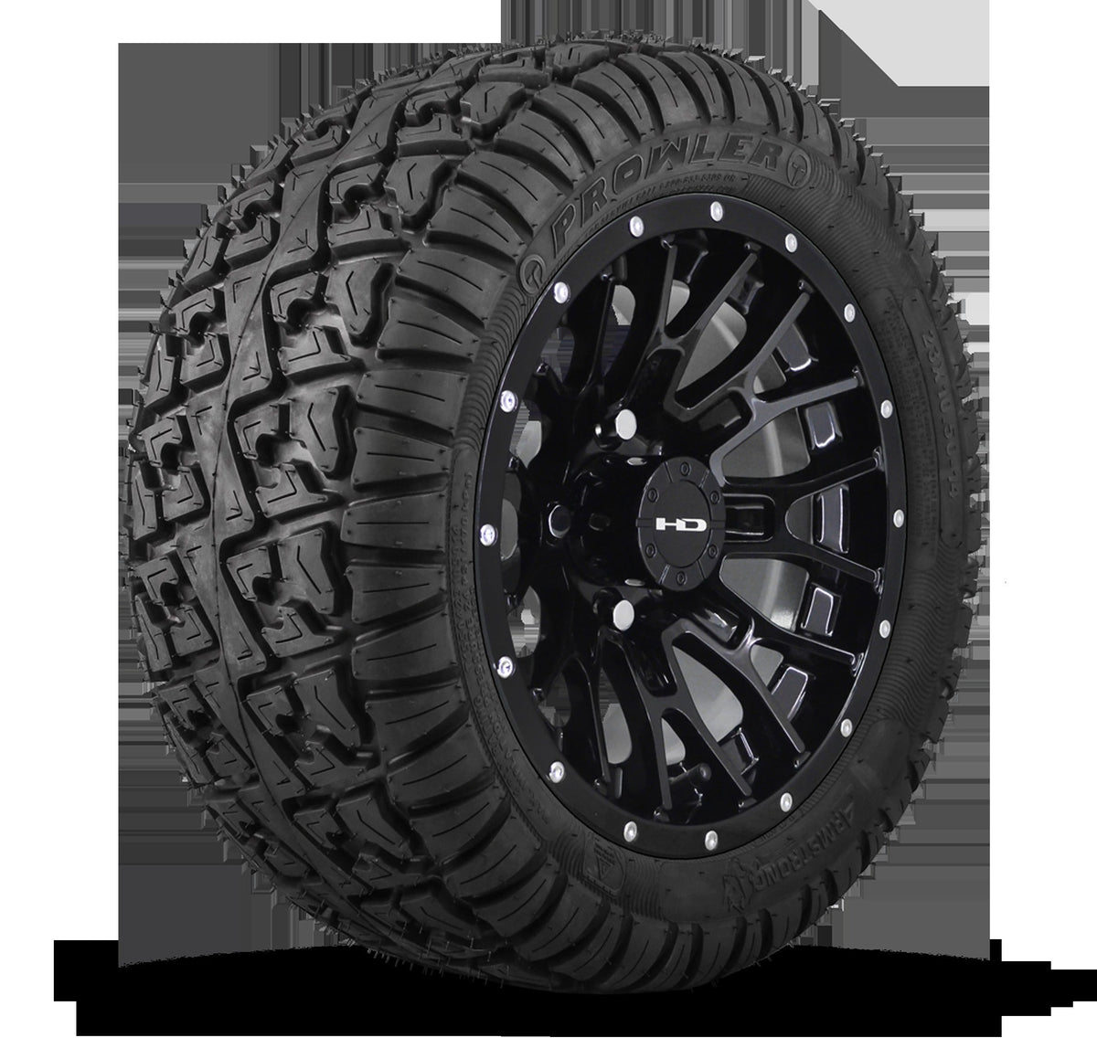 HD Golf Wheel & Tire Package ( 1pc ) 12x7.0 RTC All Gloss Black + Rivets w ( 1pc ) 23 Inch A/T Tire