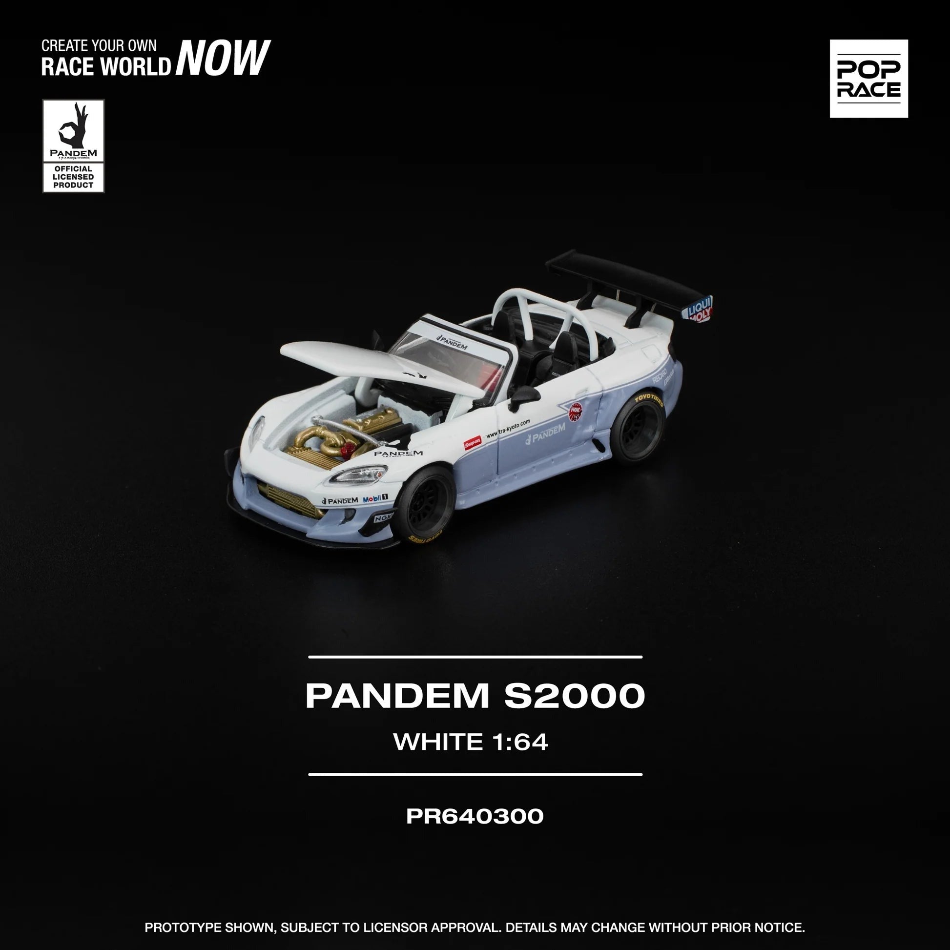 POPRACE PR64-300 HONDA PANDEM S2000 1/64 POP RACE White Diecast Car