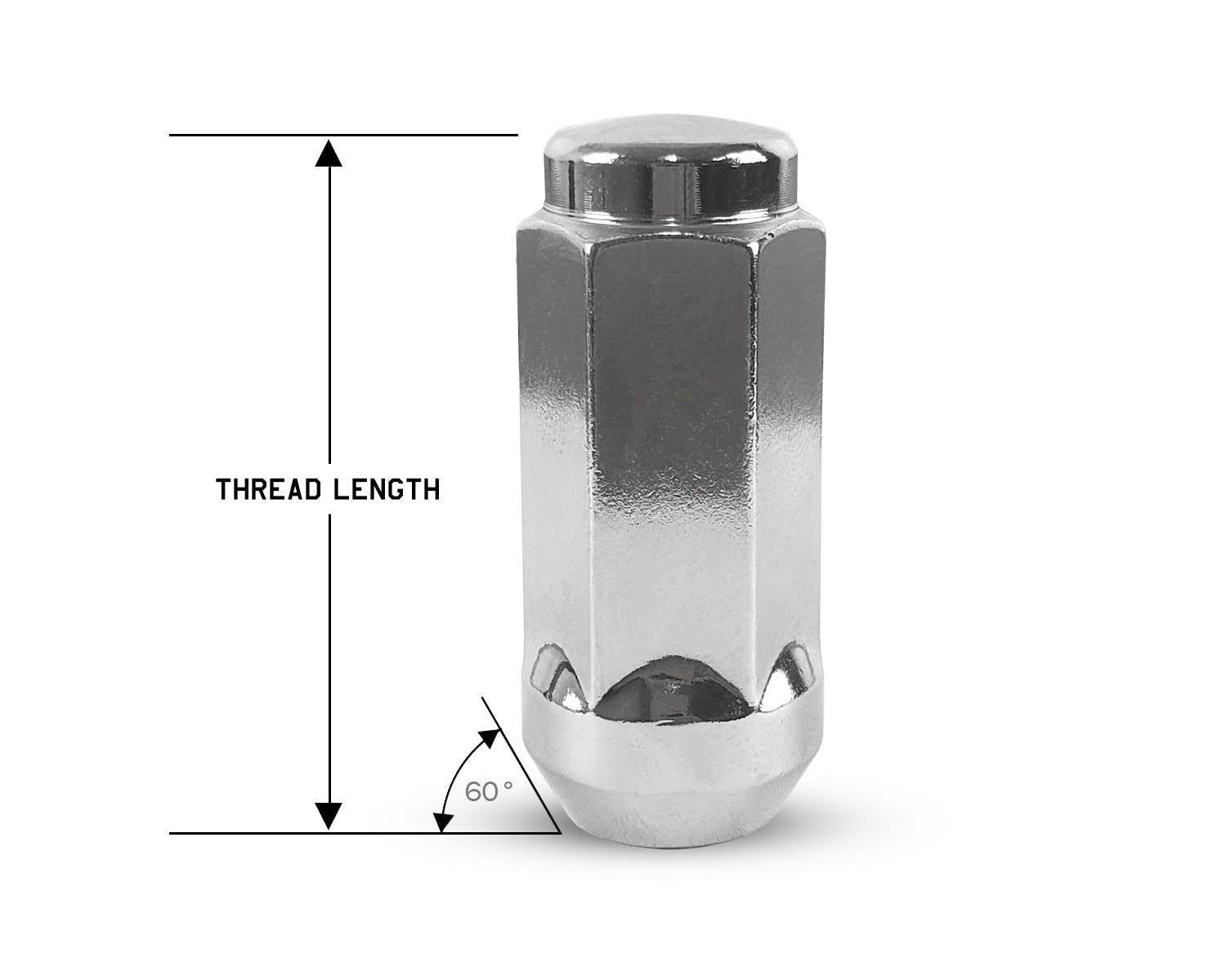 Perfectly Tight 3/4" Hex Bulged Lug Nut Tapered Seat 1/2-20 x 50mm - Chrome Steel - 1 Piece