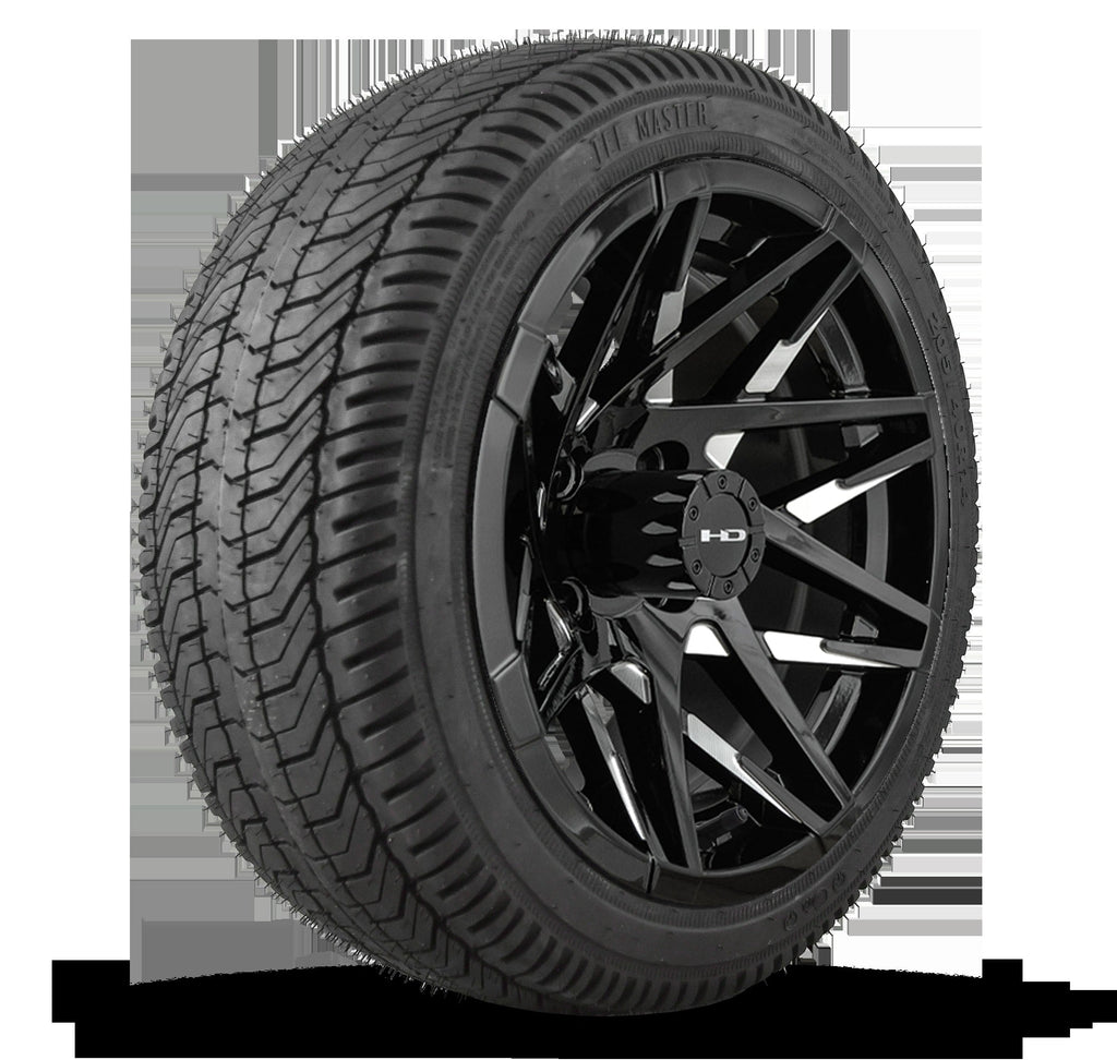 HD Golf Wheel & Tire Package ( 1pc ) 12x7.0 Canyon Black Milled Face w ( 1pc ) 215/35-12 All-Season Tire