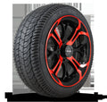 HD Golf Wheel & Tire Package ( 1pc ) 14x7.0 Spinout Gloss Black & Red w ( 1pc ) 205/40-14 All-Season Tire