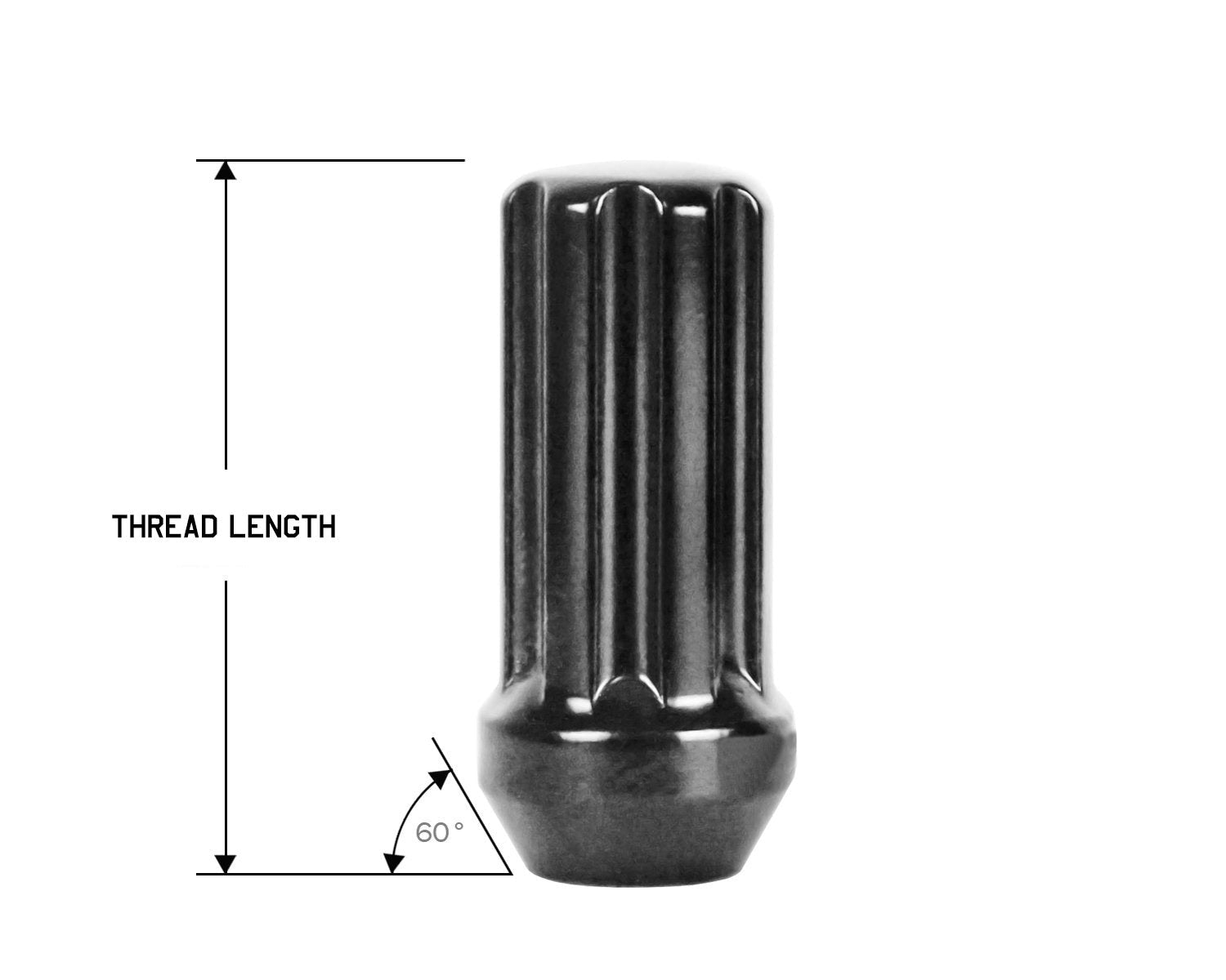 Perfectly Tight 7 Spline Lug Nut Tapered Seat 9/16-18 x 50mm - Black Steel - Set of 20 w/ Key
