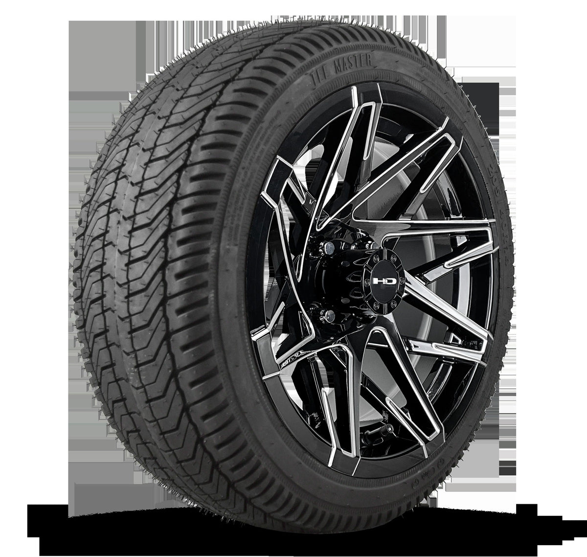 HD Golf Wheel & Tire Package ( 1pc ) 12x7.0 Canyon Black Milled Edges w ( 1pc ) 215/35-12 All-Season Tire