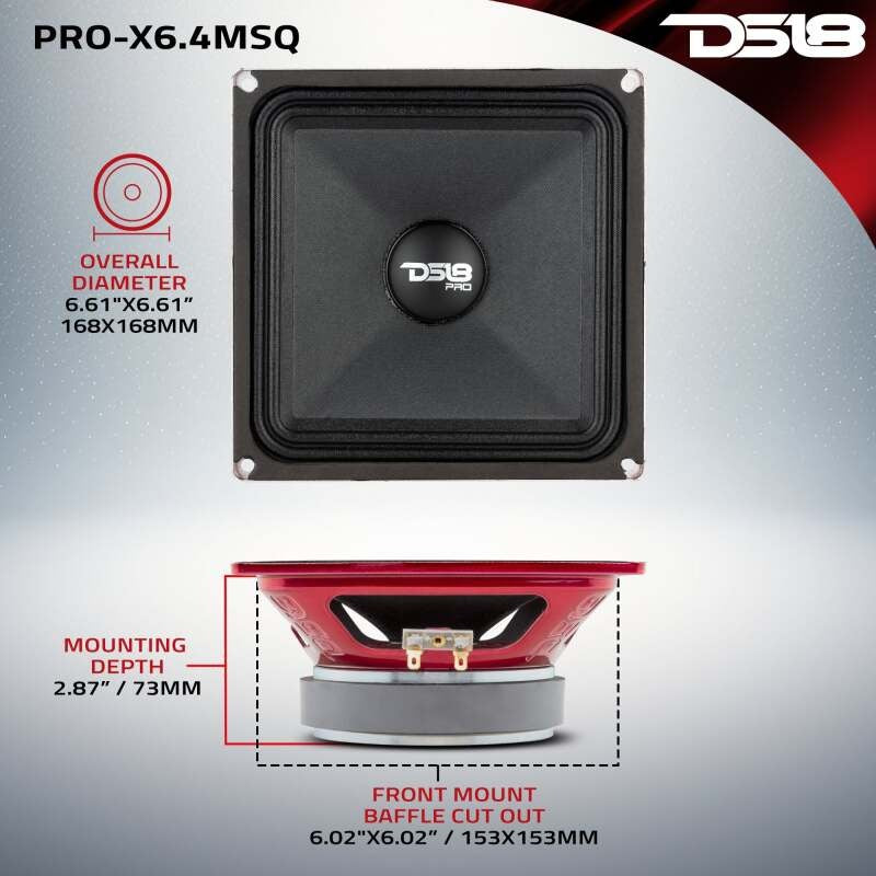 DS18 6.5in 250 Watts RMS 4 ohm Square Mid-Range Loudspeaker