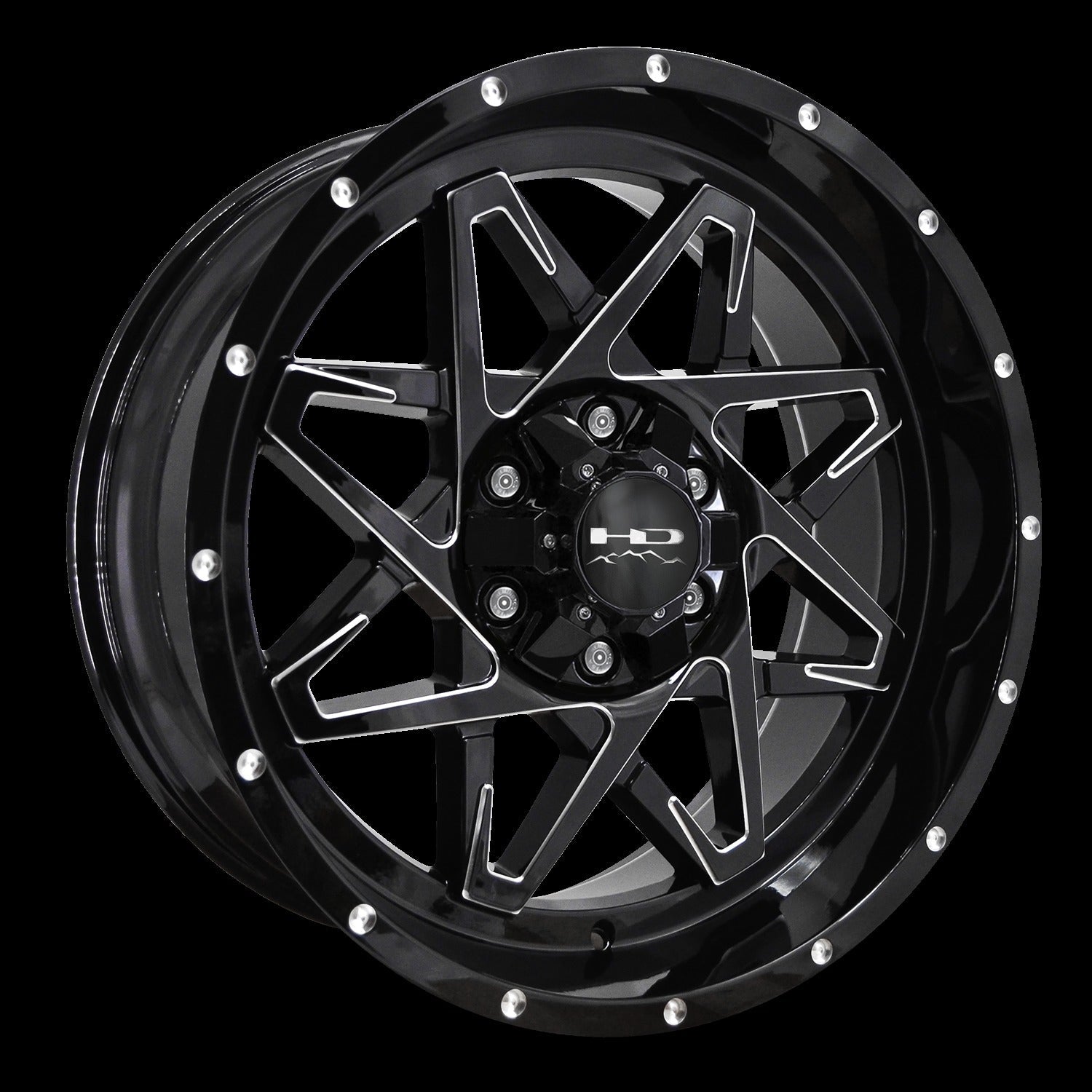 HD Offroad Caliber 20x9 -10 6x135/6x139.7mm 106.2mm Gloss Black/Milled Edge
