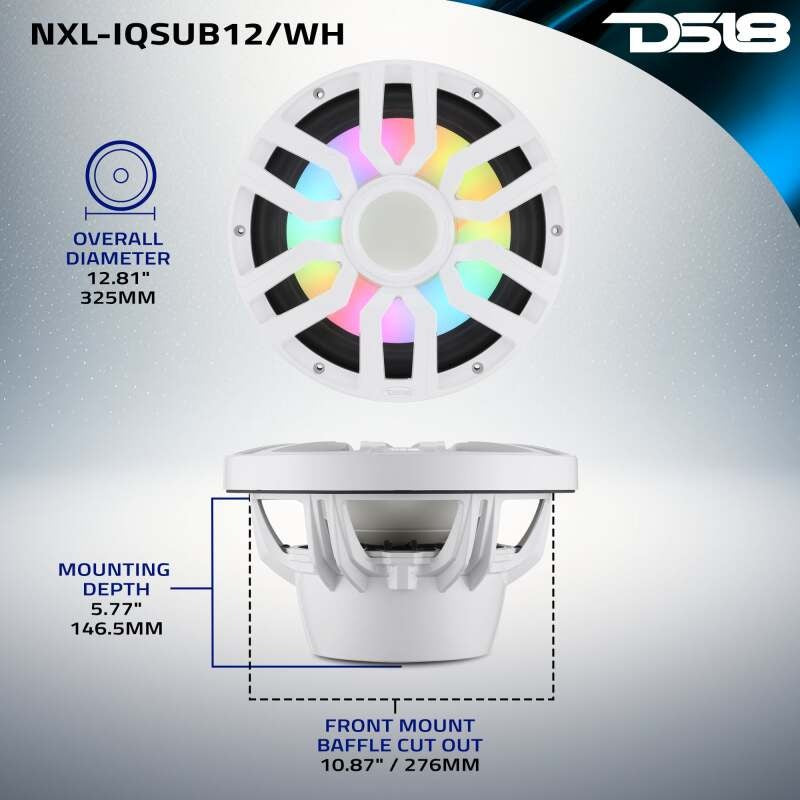 DS18 NXL-iQ Subwoofer w/ LED Lights 12in 600 Watts RMS 4 ohm White w/ Cover