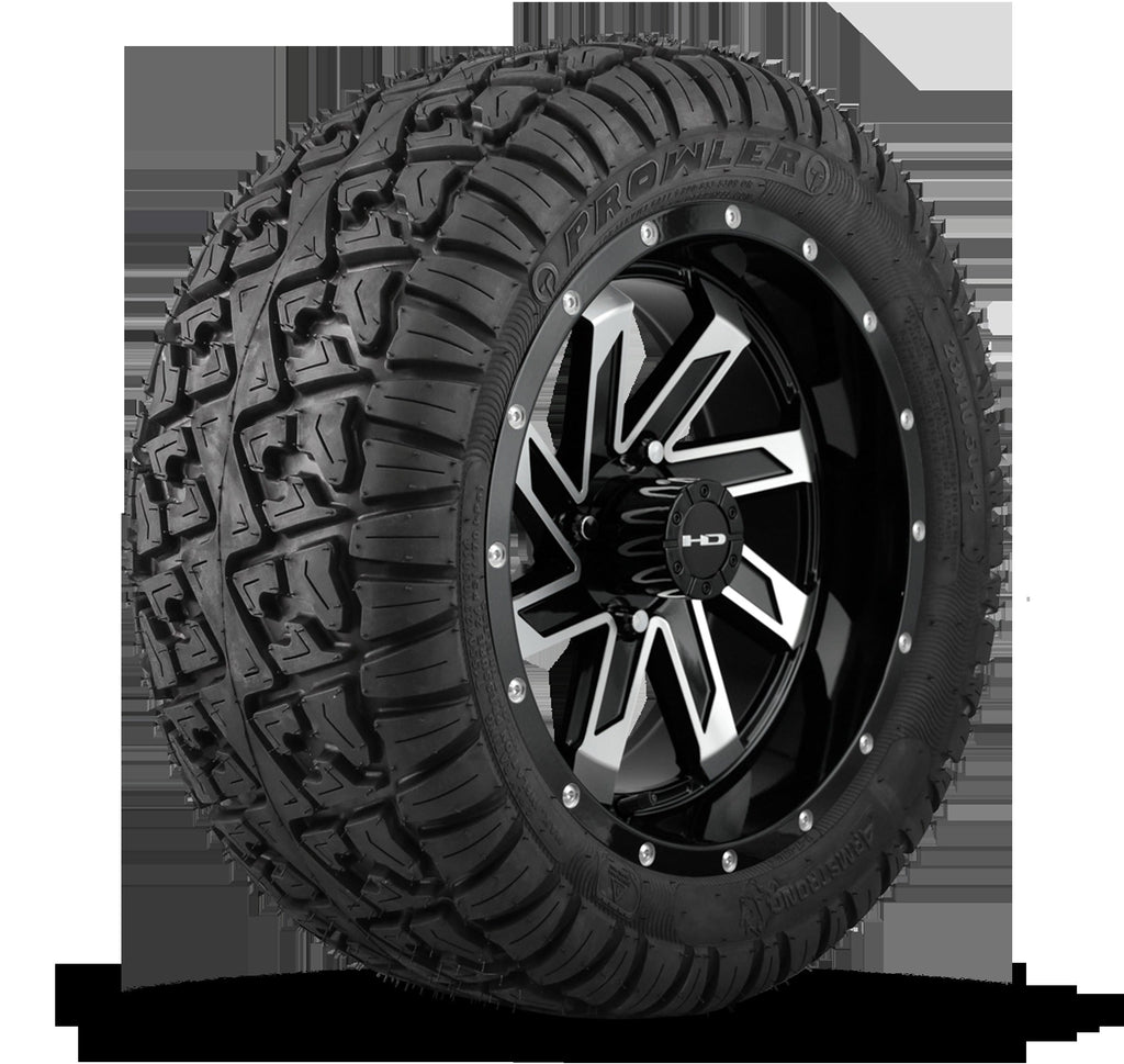 HD Golf Wheel & Tire Package ( 1pc ) 14x7.0 SAW Gloss Black Machined w ( 1pc ) 23 Inch A/T Tire