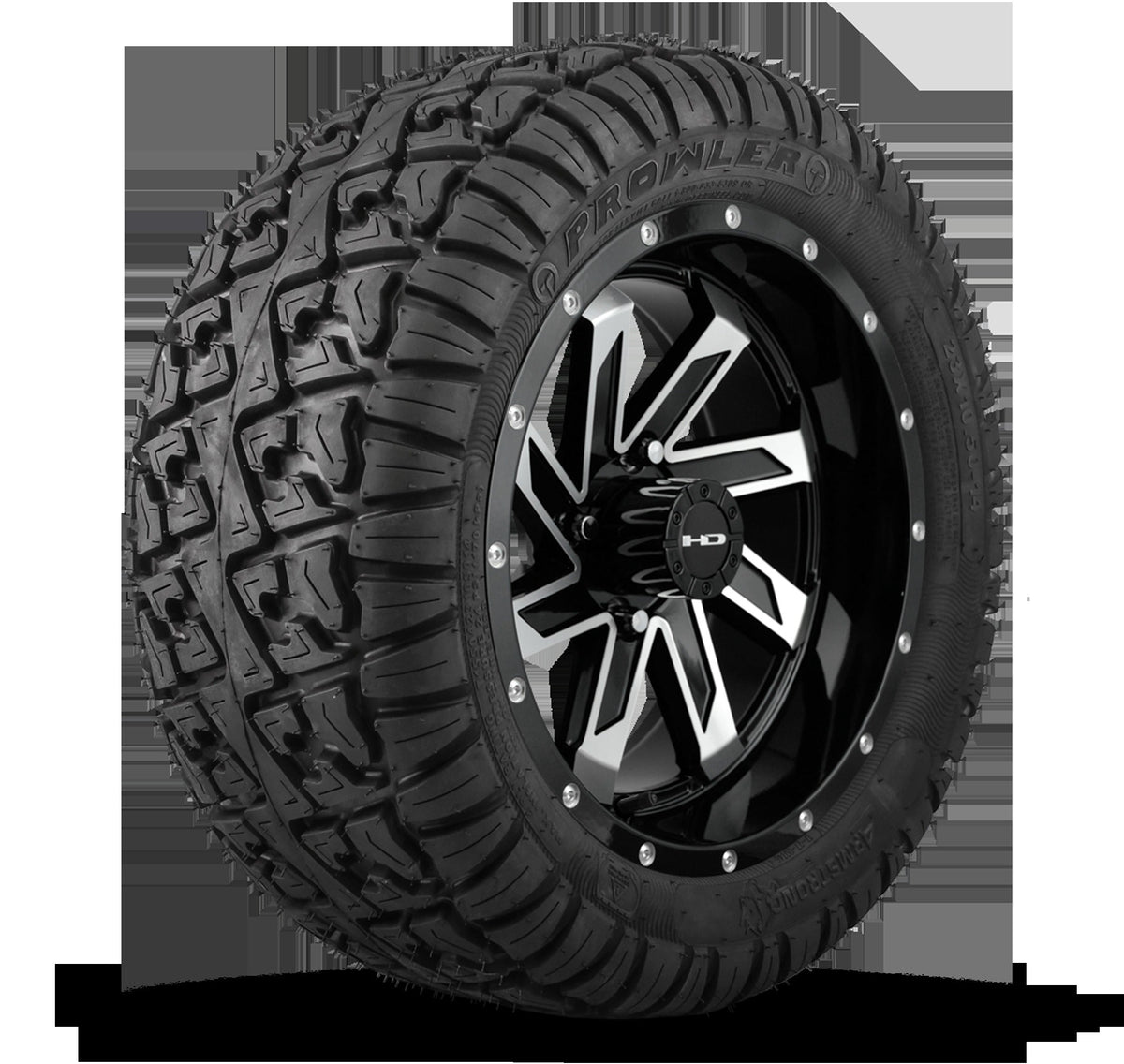 HD Golf Wheel & Tire Package ( 1pc ) 14x7.0 SAW Gloss Black Machined w ( 1pc ) 23 Inch A/T Tire