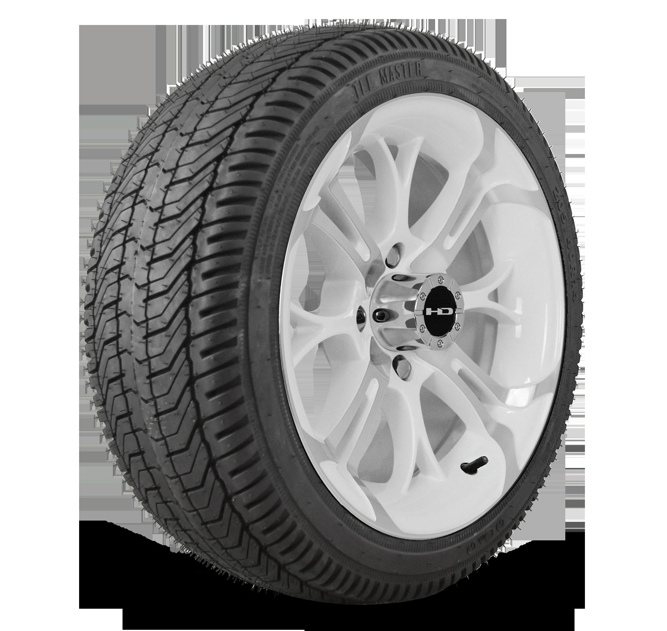 HD Golf Wheel & Tire Package ( 1pc ) 14x7.0 Spinout White Machined w ( 1pc ) 205/40-14 All-Season Tire