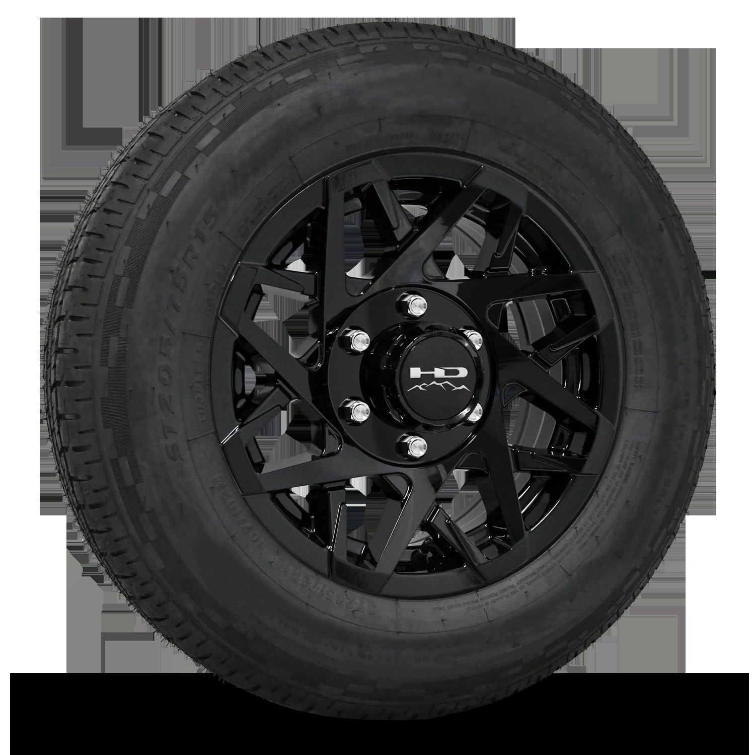 15 INCH | 6 on 5-1/2 | CANYON Aluminum Trailer Wheel w/ Radial Tire Assembly | All Gloss Black ( 1pc )