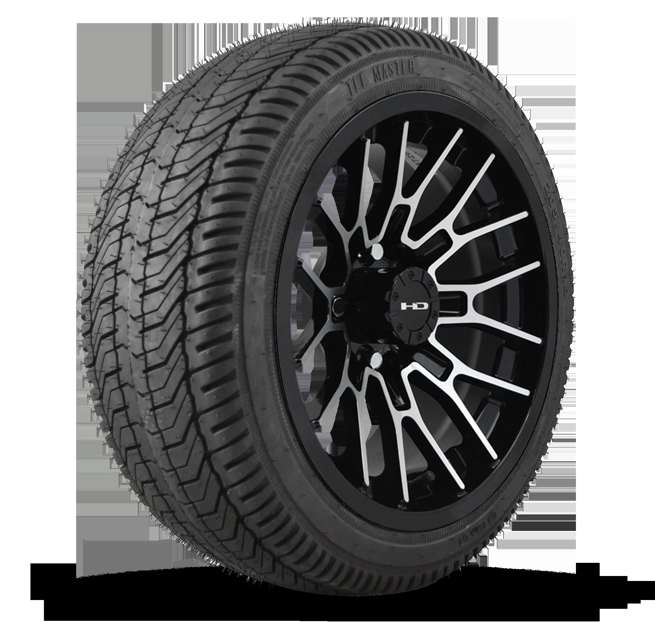 HD Golf Wheel & Tire Package ( 1pc ) 12x7.0 RTC Black Machined Face w ( 1pc ) 215/35-12 All-Season Tire