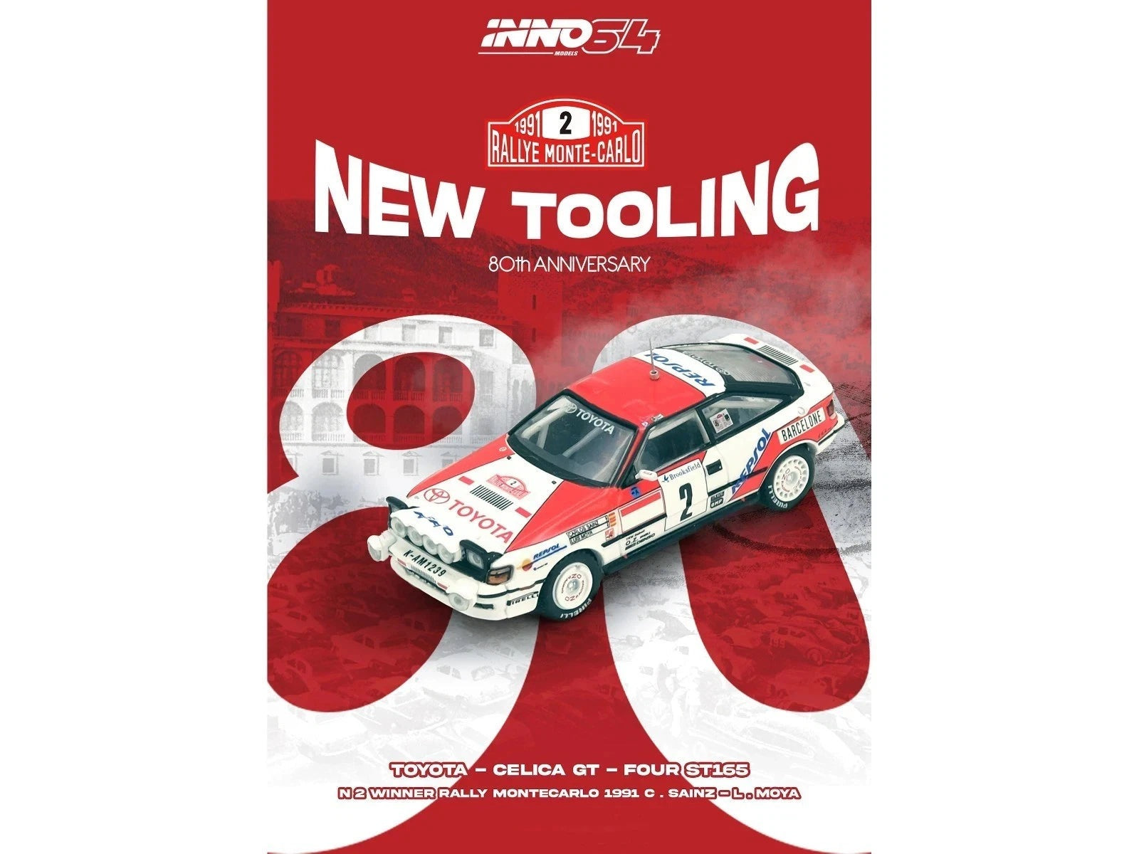 TOYOTA CELICA GT-FOUR #2 WINNER RALLY MONTE CARLO 1/64 BY INNO IN64-ST165R-91MCW