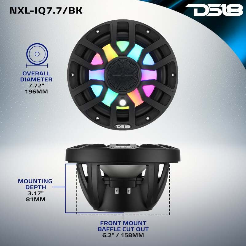 DS18 7.7in 2-Way 175 Watts RMS 4ohm Dgtl LED Lights Bullet Tweeter Cvrs Incl Blk Built-in Deck Light