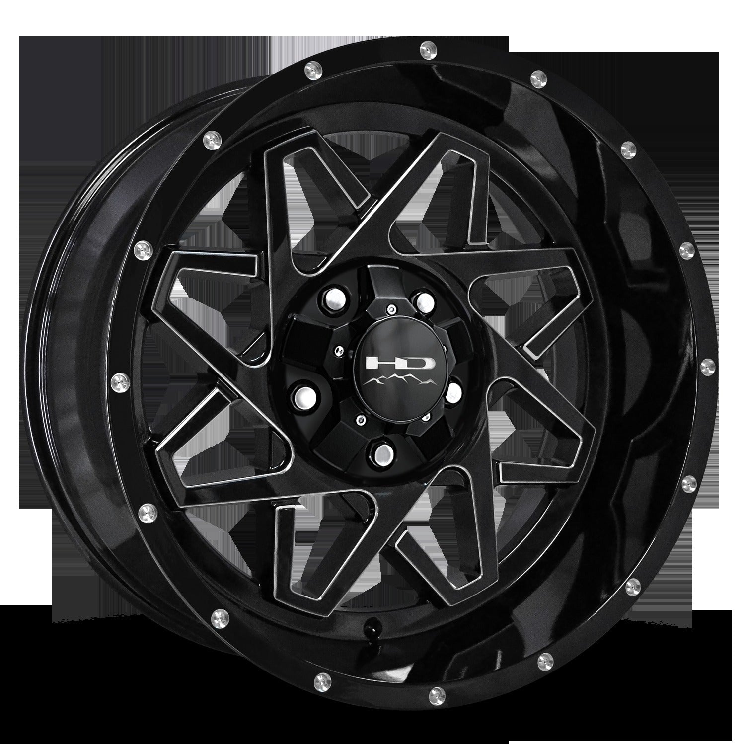HD Offroad Gridlock 20x10 -25 5x127/5x139.7mm 106.2mm Gloss Black/Milled Edge