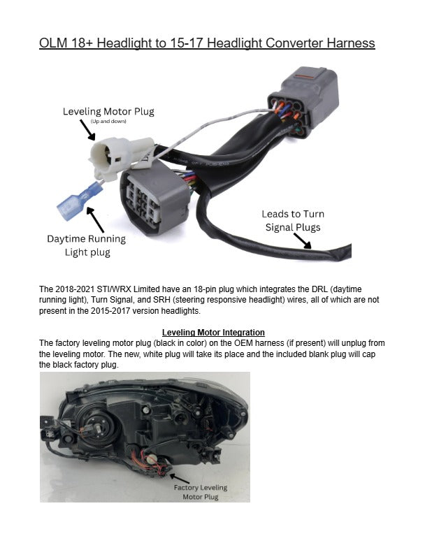 OLM 2018-2021 WRX / STI Headlight Conversion Harness for 2015-2017 Headlights