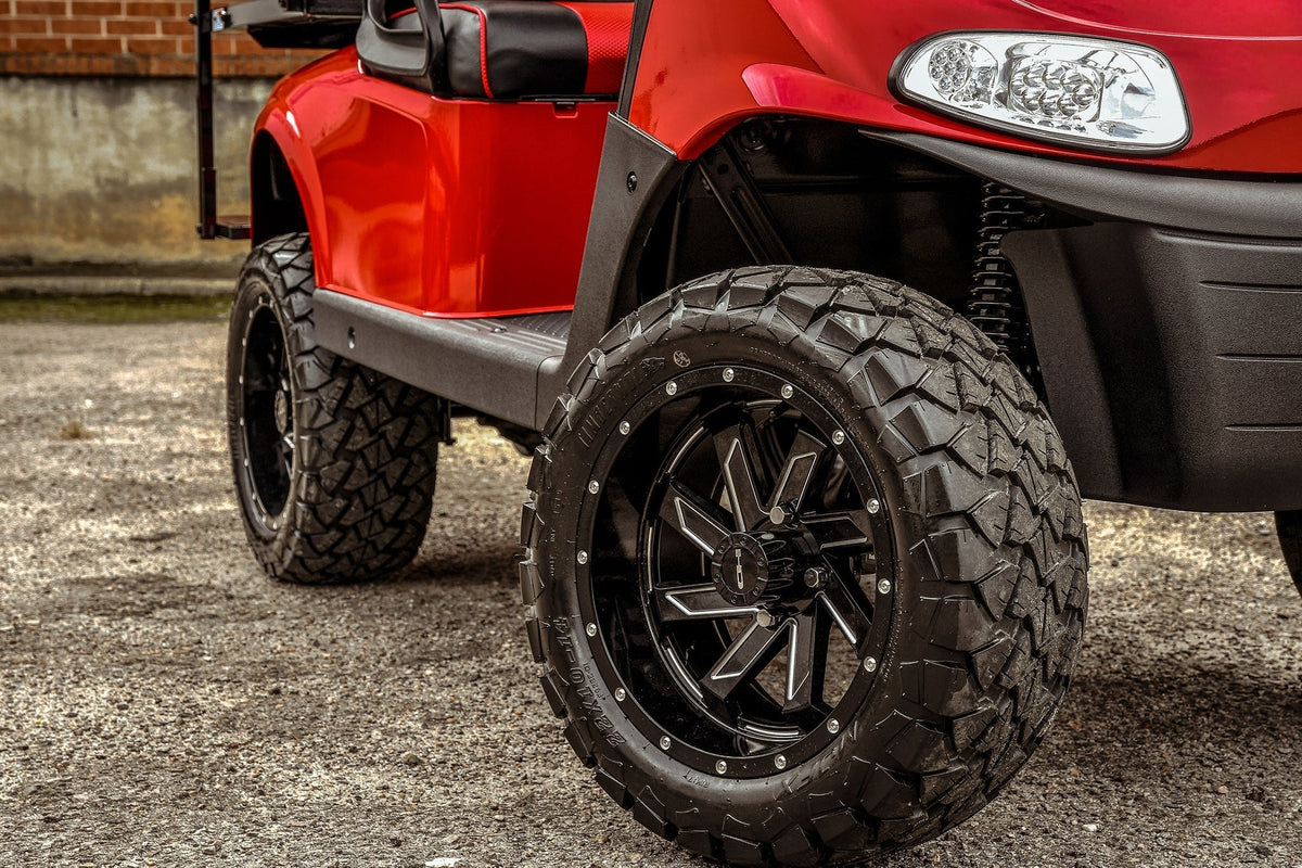HD Golf Wheel & Tire Package ( 1pc ) 12x7.0 SAW Gloss Black Milled Edges w ( 1pc ) 23 Inch A/T Tire
