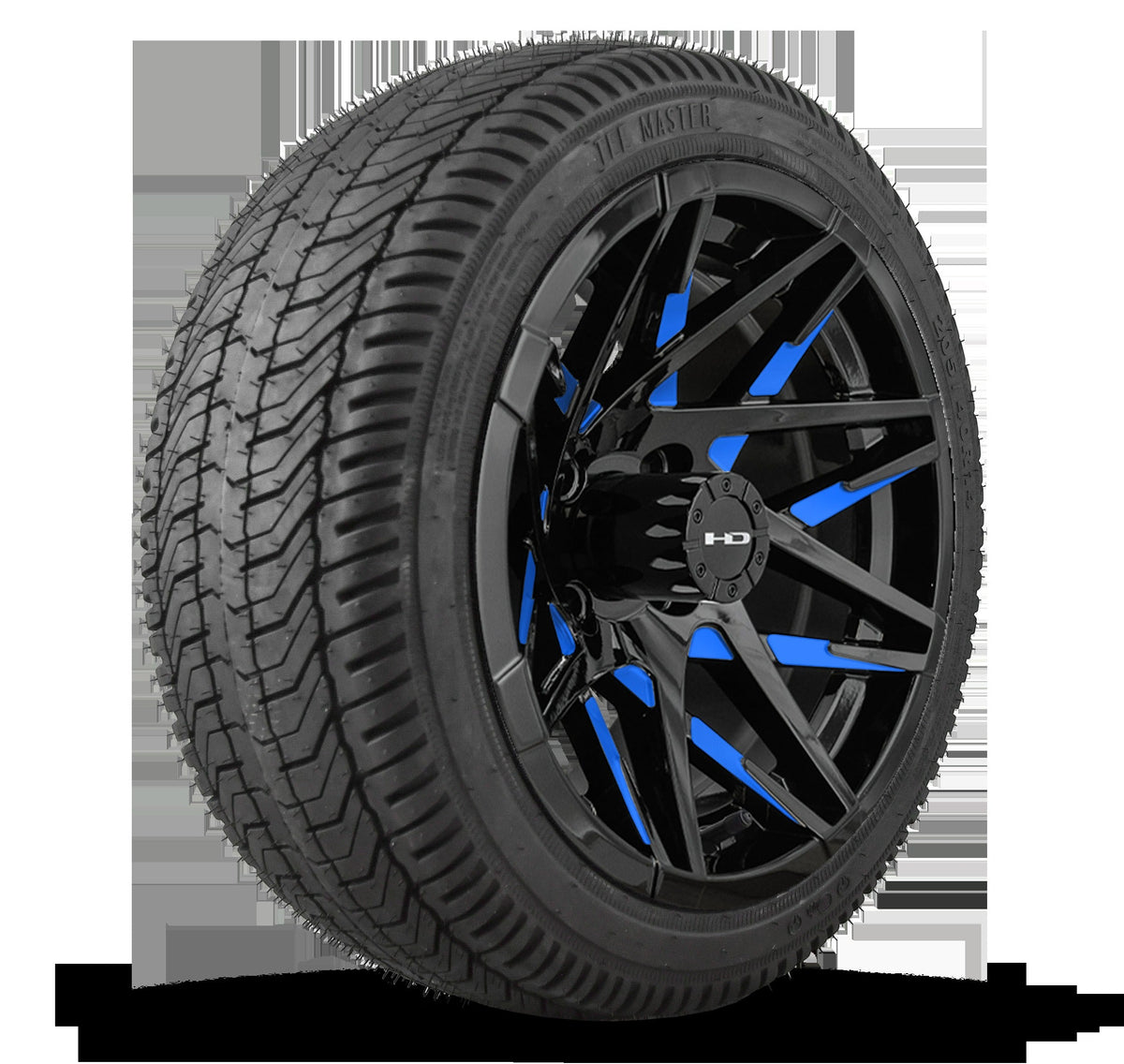 HD Golf Wheel & Tire Package ( 1pc ) 14x7.0 Canyon Black Blue Milled Face w ( 1pc ) 205/40-14 All Season Tire