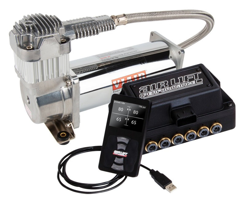 Air Lift Performance 3H (3/8 Air Line 4 Gal 5-Port Polished Aluminum Tank VIAIR 444C Comp)