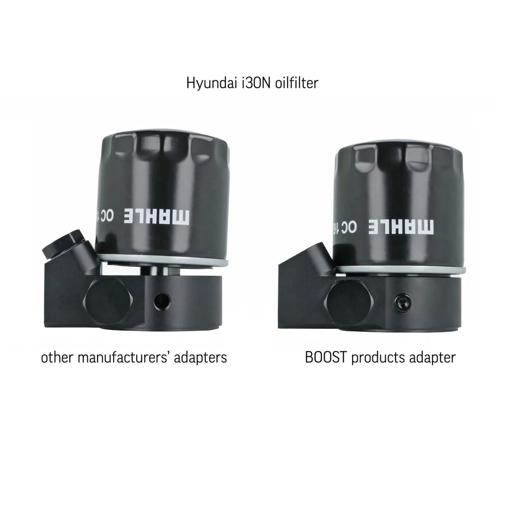 BOOST Products Billet Oil Filter Sandwich Plate Adapter w/ Thermostat, black anodized