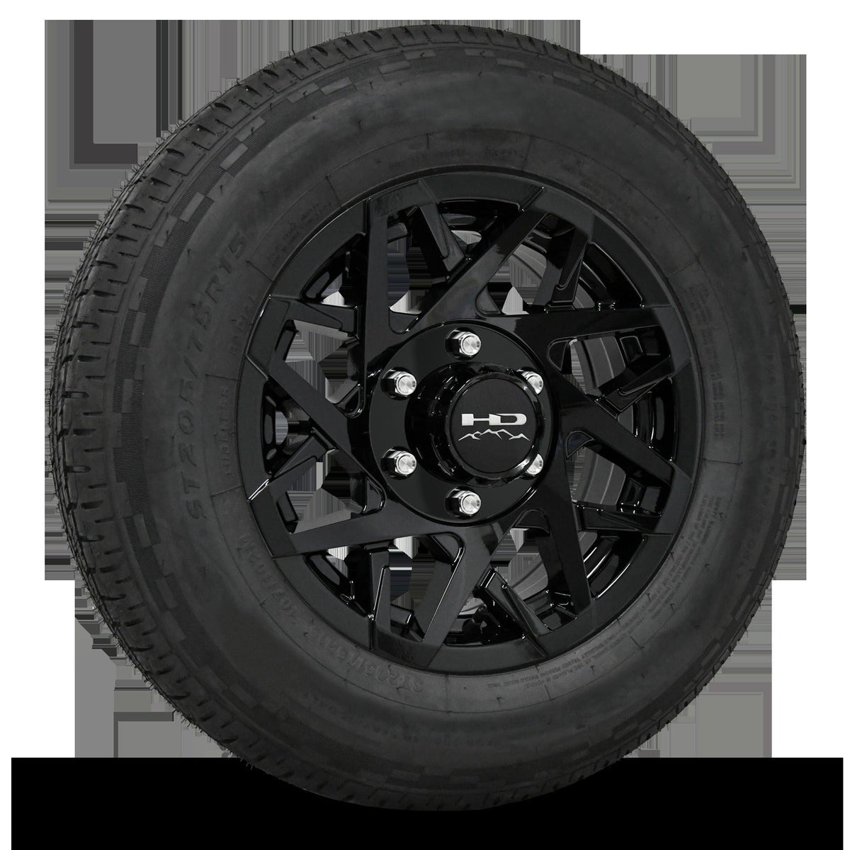 16 INCH | 6 on 5-1/2 | CANYON Aluminum Trailer Wheel w/ Radial Tire Assembly | All Gloss Black ( 1pc )