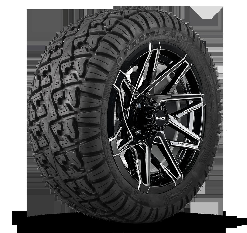 HD Golf Wheel & Tire Package ( 1pc ) 12x7.0 Canyon Black Milled Edges w ( 1pc ) 23 Inch A/T Tire