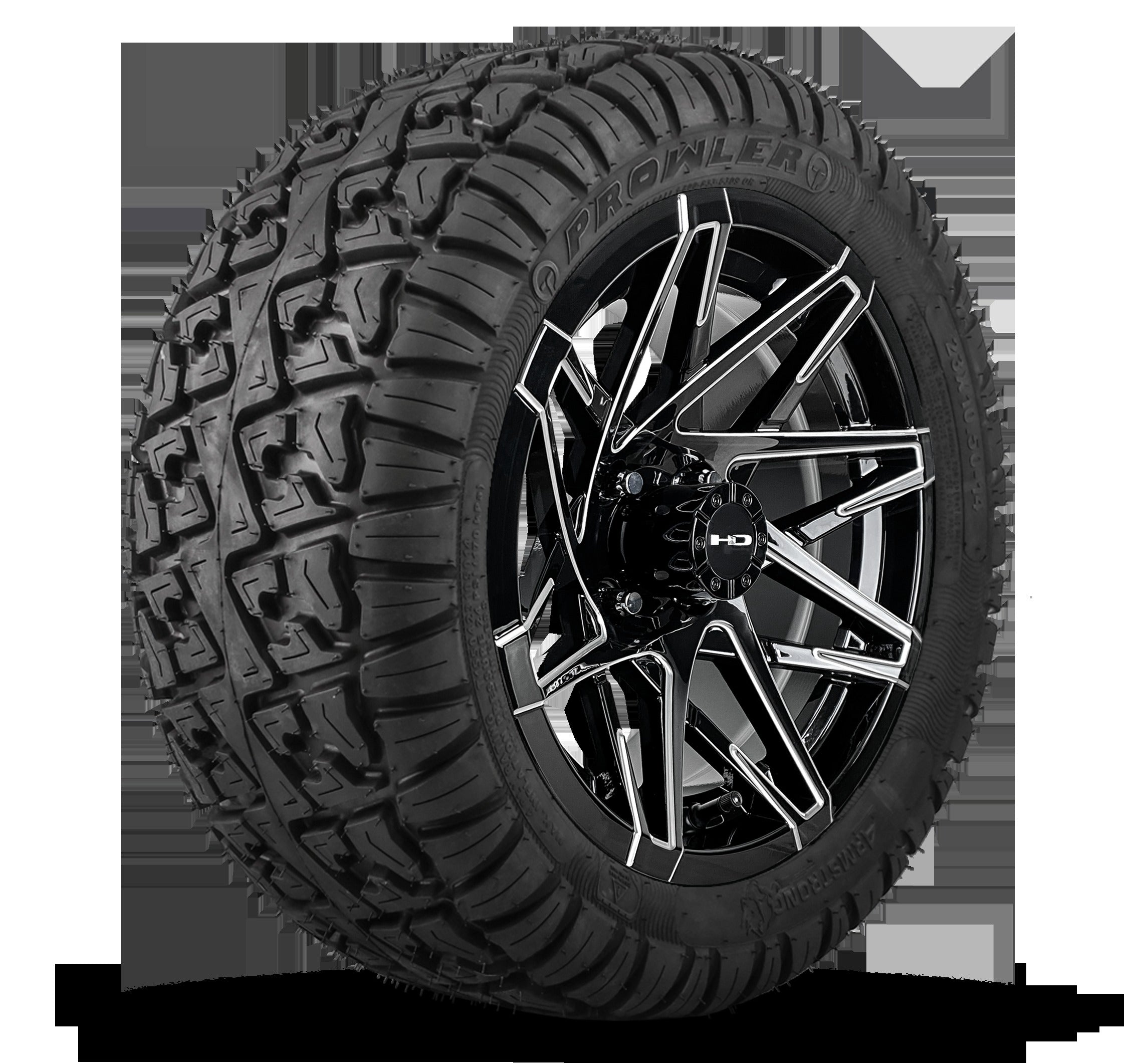 HD Golf Wheel & Tire Package ( 1pc ) 12x7.0 Canyon Black Milled Edges w ( 1pc ) 23 Inch A/T Tire