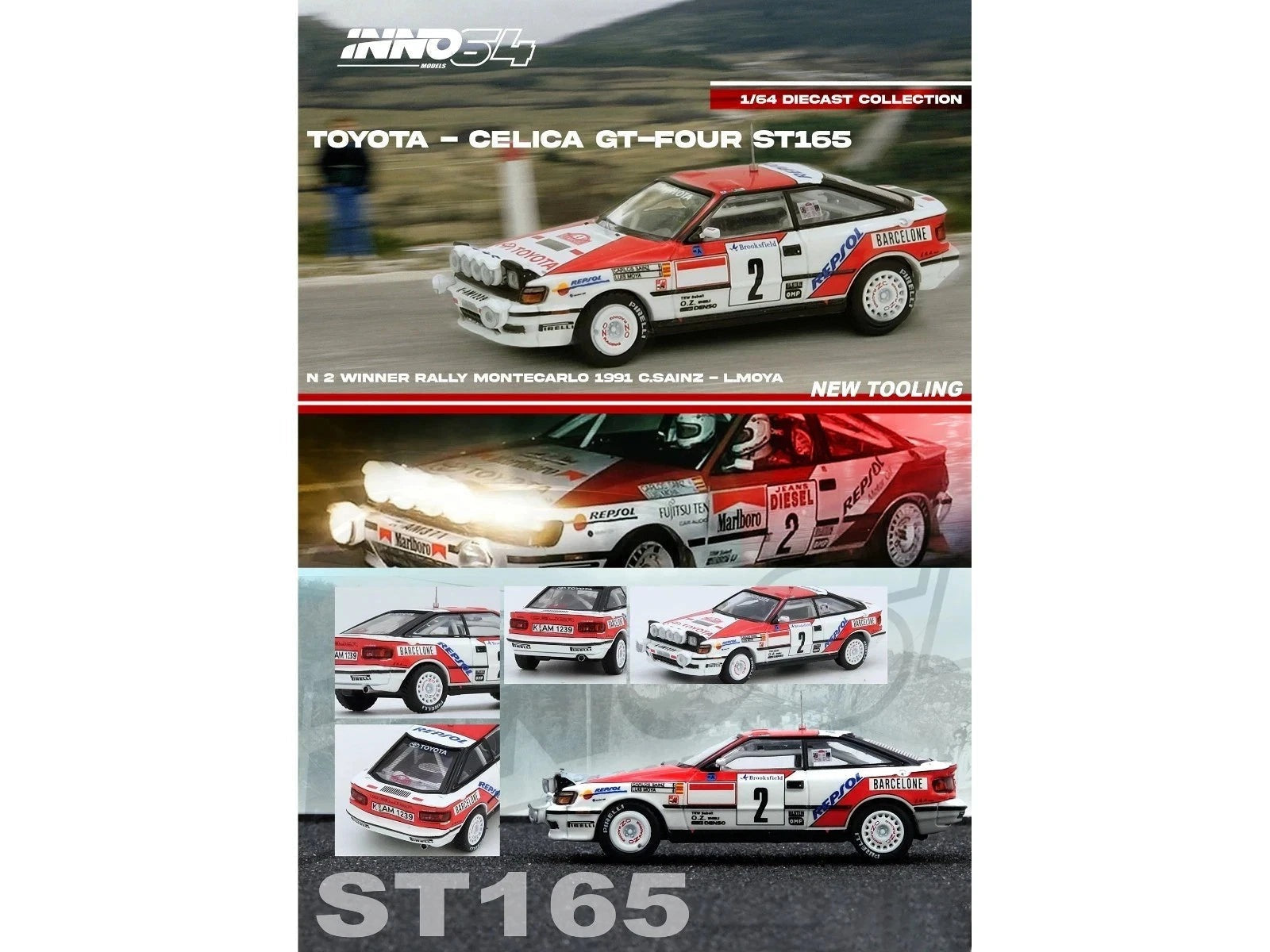 TOYOTA CELICA GT-FOUR #2 WINNER RALLY MONTE CARLO 1/64 BY INNO IN64-ST165R-91MCW