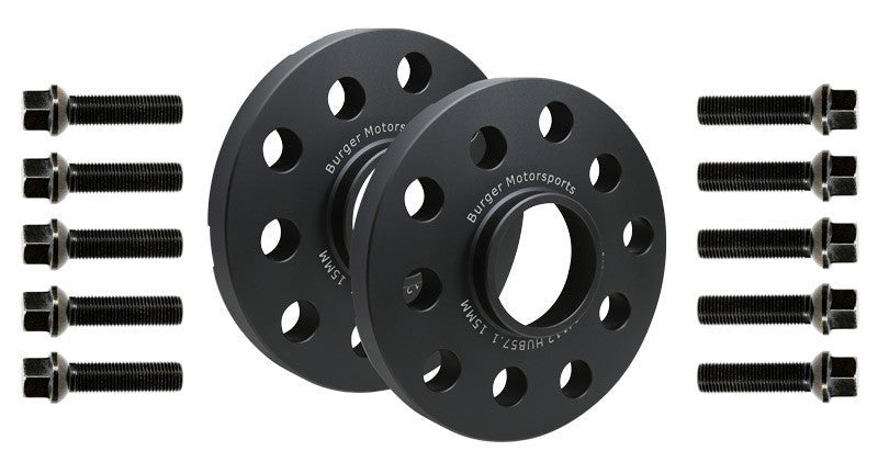 15mm Audi/VW Wheel Spacer Kit (57.1mm) w/10 Black Extended Wheel Bolts (Pair, 2 Wheels)
