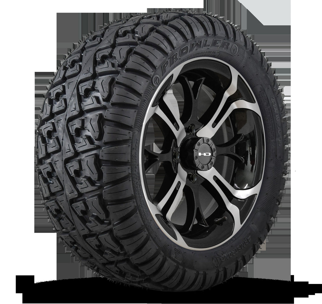 HD Golf Wheel & Tire Package ( 1pc ) 14x7.0 Spinout Gloss Black Machined w ( 1pc ) 23 Inch A/T Tire