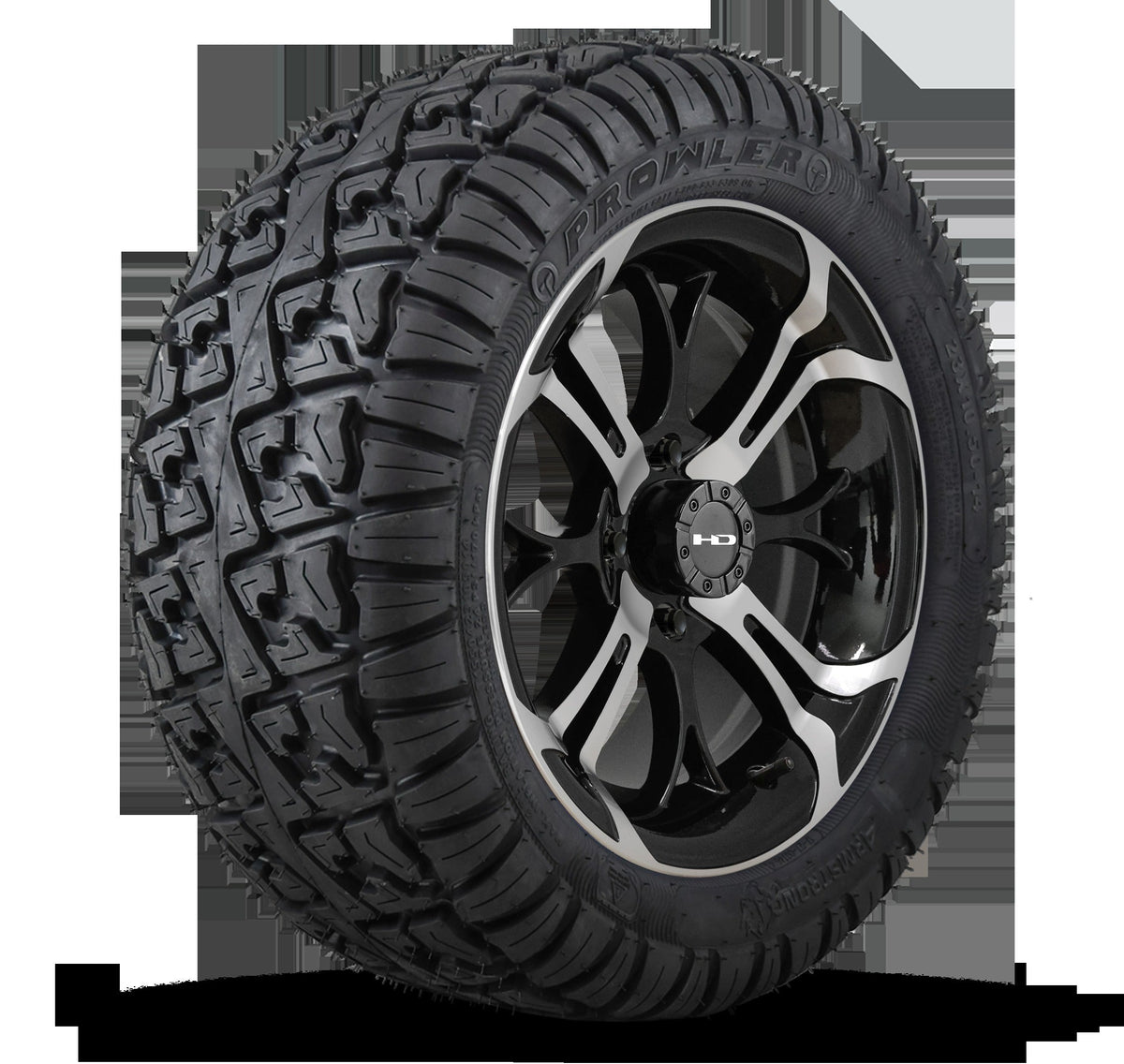 HD Golf Wheel & Tire Package ( 1pc ) 14x7.0 Spinout Gloss Black Machined w ( 1pc ) 23 Inch A/T Tire