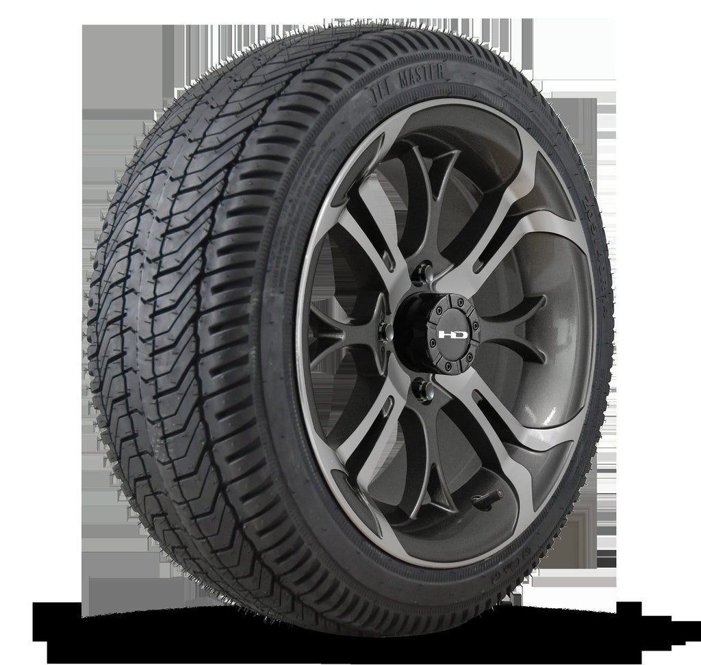 HD Golf Wheel & Tire Package ( 1pc ) 14x7.0 Spinout Gunmetal Machined w ( 1pc ) 205/40-14 All-Season Tire