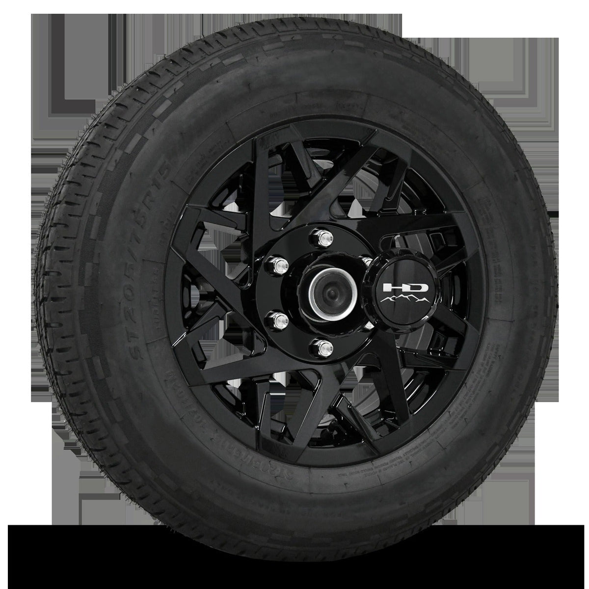 15 INCH | 6 on 5-1/2 | CANYON Aluminum Trailer Wheel w/ Radial Tire Assembly | All Gloss Black ( 1pc )
