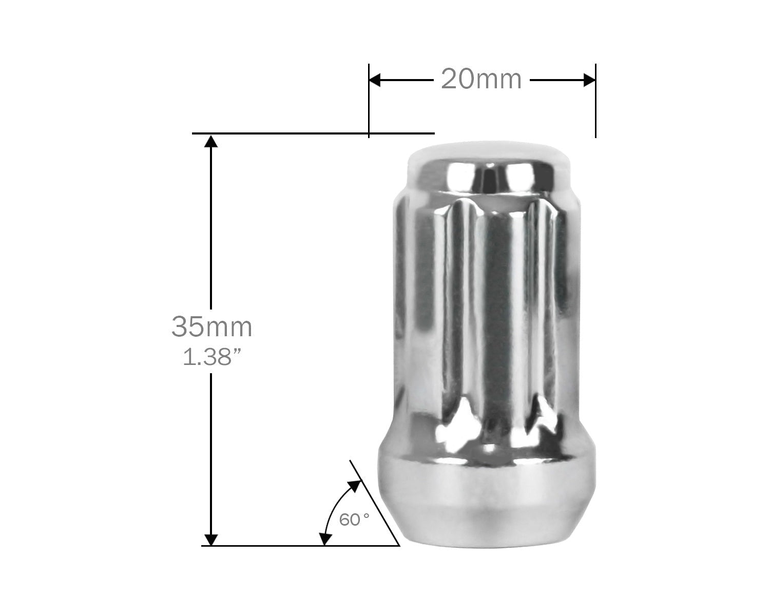Perfectly Tight 7 Spline Lug Nut Tapered Seat 3/8-24 x 25mm - Chrome Steel - Set of 16 w/ Key