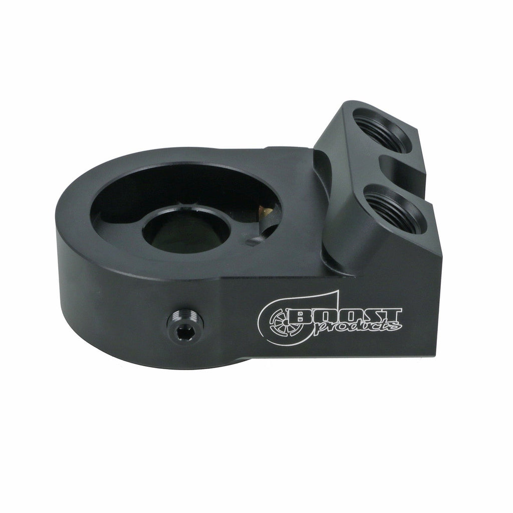 BOOST Products Billet Oil Filter Sandwich Plate Adapter w/ Thermostat, black anodized