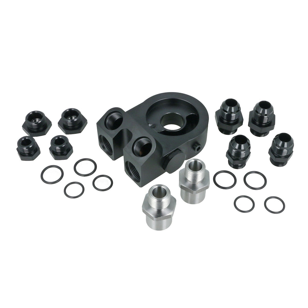 BOOST Products Billet Oil Filter Sandwich Plate Adapter w/ Thermostat, black anodized