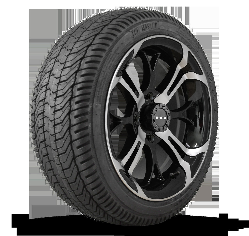 HD Golf Wheel & Tire Package ( 1pc ) 14x7.0 Spinout Gloss Black Machined w ( 1pc ) 205/40-14 All-Season Tire