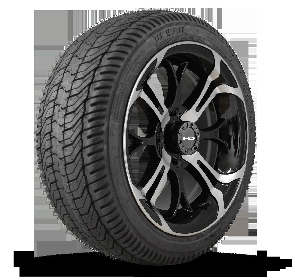 HD Golf Wheel & Tire Package ( 1pc ) 14x7.0 Spinout Gloss Black Machined w ( 1pc ) 205/40-14 All-Season Tire