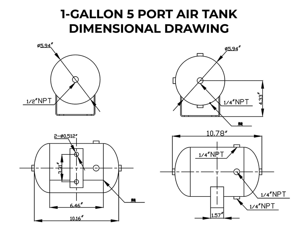 1 Gallon 5 Port Steel Air Tank